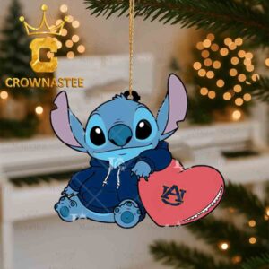 Auburn Tigers Stitch Hugging Big Heart Christmas Tree Decor Ornament