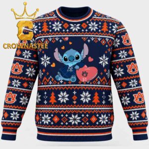 Auburn Tigers Stitch Hugging Big Heart Christmas Ugly Sweater