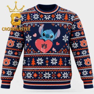Auburn Tigers Stitch Hugging Heart Christmas Ugly Sweater