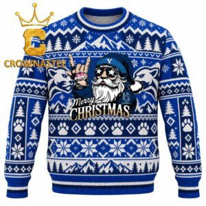 BYU Cougars Rock Santa Claus Football Christmas Ugly Sweater