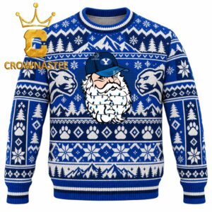 BYU Cougars Santa Claus Face Christmas Ugly Sweater