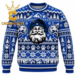 BYU Cougars Santa Claus Head Christmas Ugly Sweater