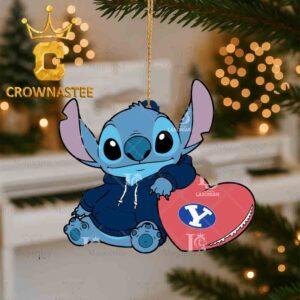 BYU Cougars Stitch Hugging Big Heart Christmas Tree Decor Ornament