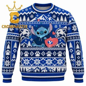 BYU Cougars Stitch Hugging Big Heart Christmas Ugly Sweater