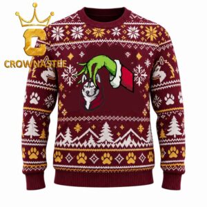 Bloomsburg University Huskies Grinch Hand Stolen Logo Christmas Ugly Sweater