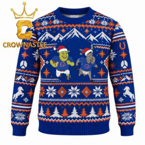 Boise State Broncos Shrek and Donkey Football Christmas Ugly Sweater