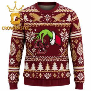 Boston College Eagles Grinch Hand Stolen Logo Christmas Ugly Sweater