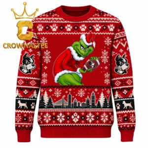 Boston Terriers Grinch Stolen Football Logo Christmas Ugly Sweater