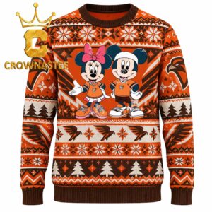 Bowling Green Falcons Mickey And Minnie Football Christmas Ugly Sweater