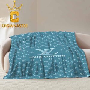 Louis Vuitton Big Logo Monogram Blue Pattern Fleece Woven Blanket Tapestry
