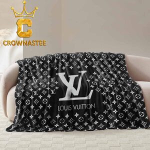 Louis Vuitton Big Logo Monogram Luxury Pattern Black Hooded Fleece Woven Blanket Tapestry