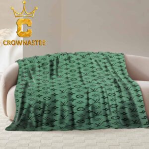 Louis Vuitton Big Logo Monogram Luxury Pattern Green Hooded Fleece Woven Blanket Tapestry