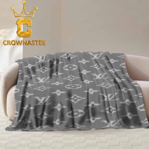 Louis Vuitton Big Logo Monogram Luxury Pattern Grey Hooded Fleece Woven Blanket Tapestry