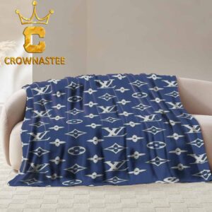Louis Vuitton Big Logo Monogram Luxury Pattern Navy Hooded Fleece Woven Blanket Tapestry