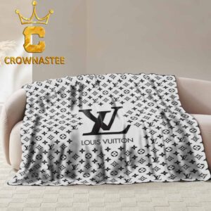 Louis Vuitton Big Logo Monogram Luxury Pattern White Hooded Fleece Woven Blanket Tapestry