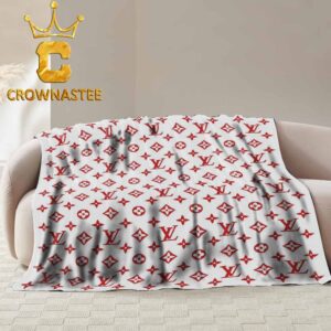Louis Vuitton Monogram Luxury Red Whtie Pattern Hooded Fleece Woven Blanket Tapestry