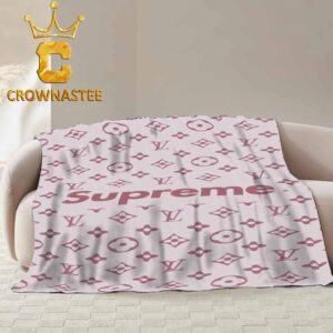 Louis Vuitton Supreme Monogram Red White Pattern Fleece Woven Blanket Tapestry