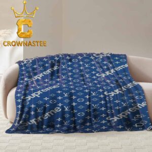 Louis Vuitton Supreme Navy Monogram Luxury Pattern Fleece Woven Blanket Tapestry