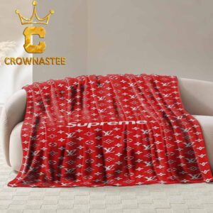 Louis Vuitton Supreme Red  Monogram Luxury Pattern Fleece Woven Blanket Tapestry