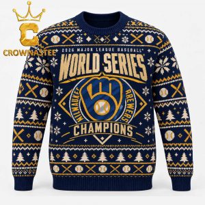 Milwaukee Brewers Fanatics 2026 World Series Champions Locker Room Christmas Ugly Sweatshirt