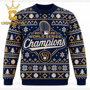 Milwaukee Brewers Fanatics 2026 World Series Champions Official Logo Christmas Ugly Sweater