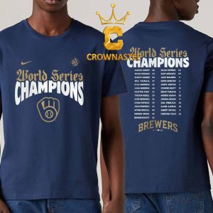 Milwaukee Brewers Nike Navy 2026 World Series Champions Roster Two Sided T-Shirt