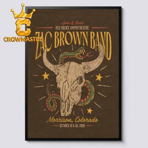 Zac Brown Band Love & Fear Red Rock Amphitheatre Morrison Colorado October 19th & 20th 2026 Home Decor Poster Canvas